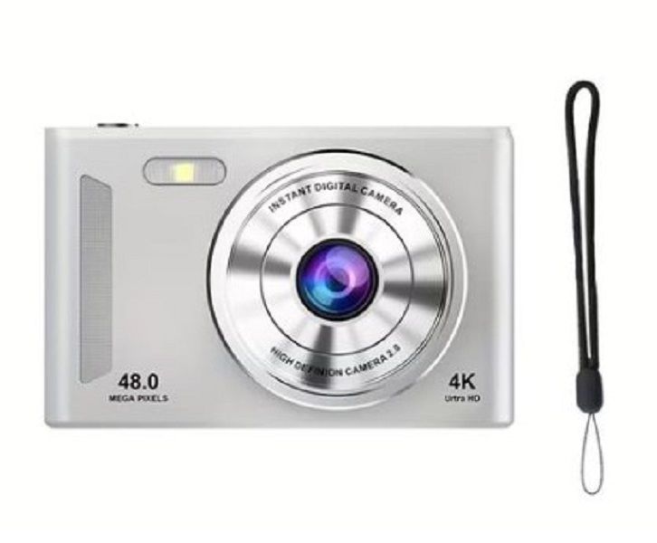 4K 48MP Compact Digital Camera with 16X Zoom &amp; Auto Focus - Silver/Grey