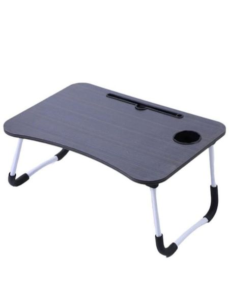Foldable Laptop Table for Bed with Drawer Tablet &amp; Cup Holder-Grey