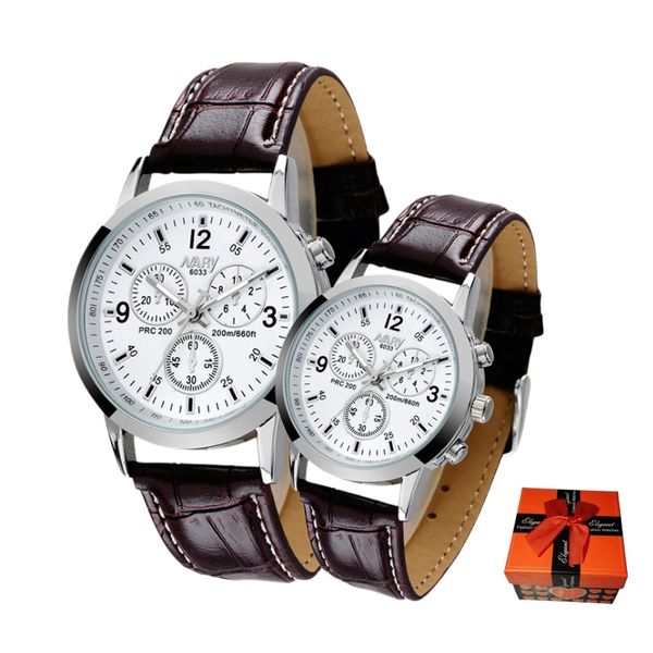 NARY Couple Watches Leather Waterproof Lovers Quartz Watch for Couple