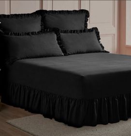 Frilled Valance Fitted Sheet-Easybed sheet Set polyster - 5 Pack Black ...