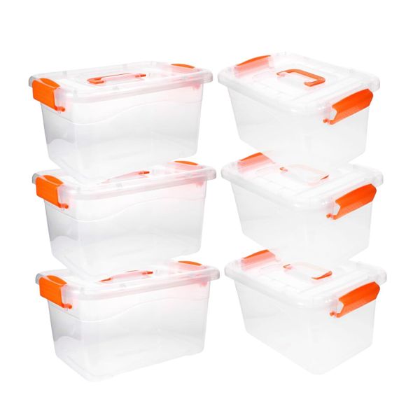 6 Piece Clear Household Storage Boxes Plastic Storage Basket with Lid - 33CM