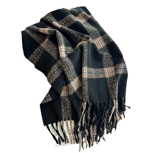 Autumn and winter high-end cross-striped double-sided tassel women's scarf