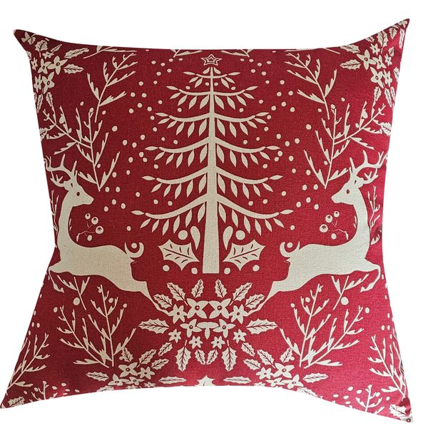 Red Christmas Pillow/cushion Reindeer/Christmas tree (55x55cm inner incl.)