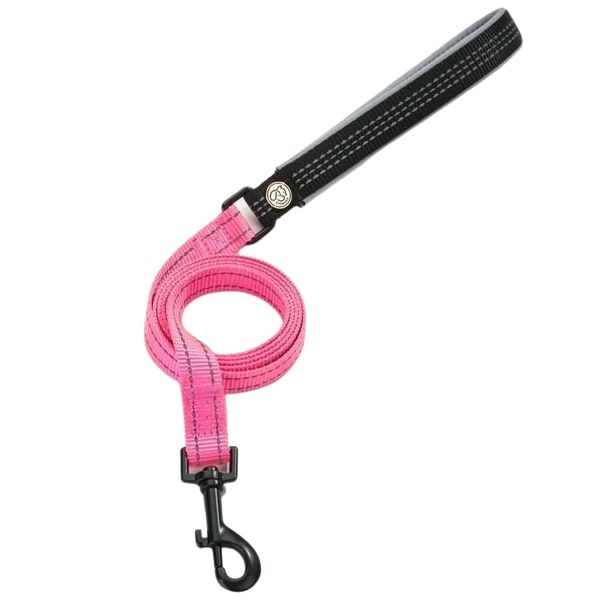 Bright Nylon Dog Lead with Black padded Handle - Pink