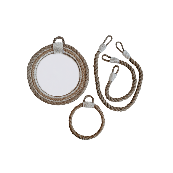 4-Piece Natural Jute Bathroom Set - Mirror + Towel Holders
