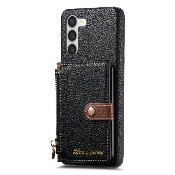 Flip Card Holder Lychee Leather Phone Case Compatible with Galaxy S21 Ultra