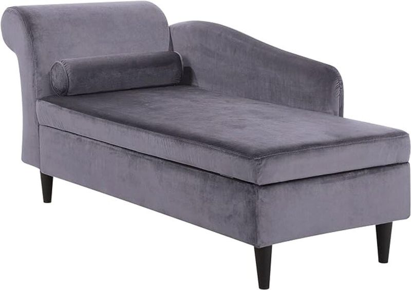 Larah Velvet Chaise Lounge with Storage - Left-Hand Armrest
