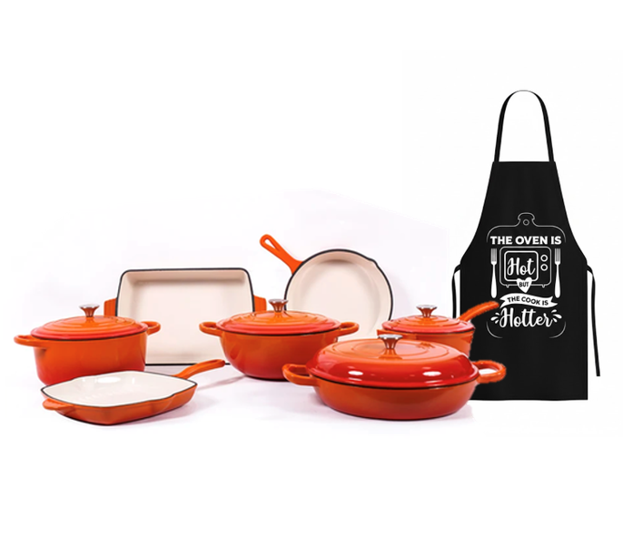 11-Piece Enamel Cast Iron Cookware Set |Casserole, Bakeware &amp; Apron