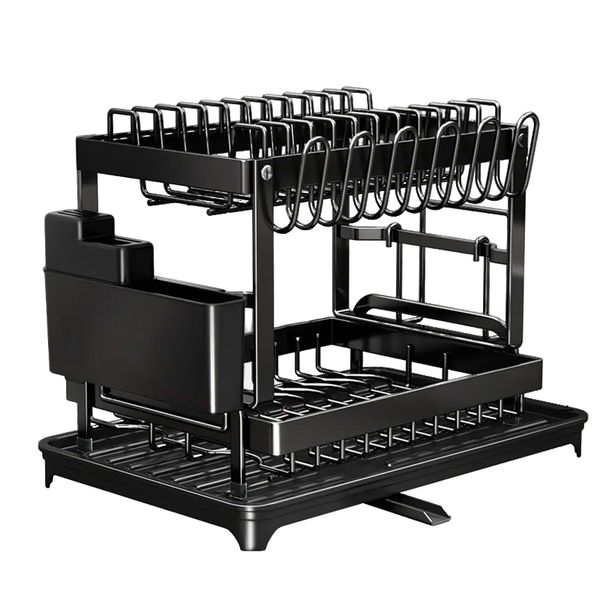 2-Tier Dish Drying Rack Knifes Cup Cutting Draining Board Kitchen Counter
