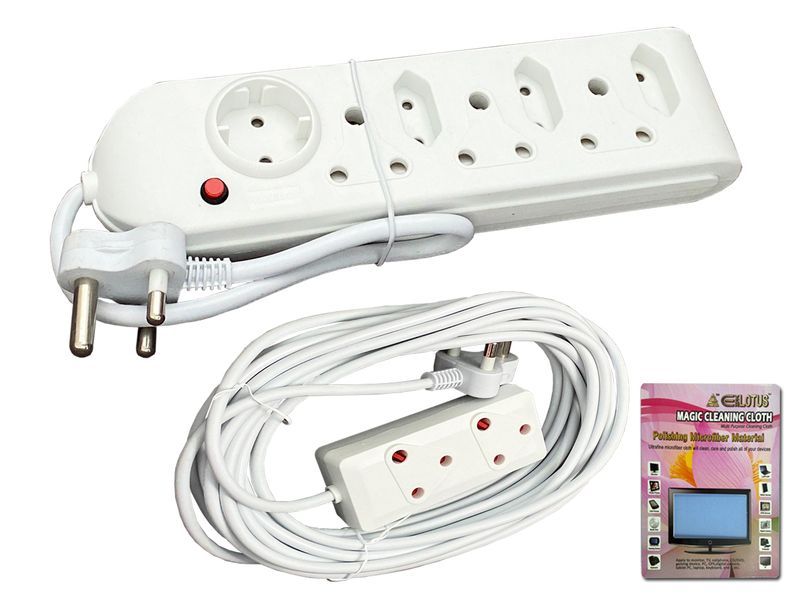 Everlotus 8 m extension cord with 7 way multiplug and cleaning cloth