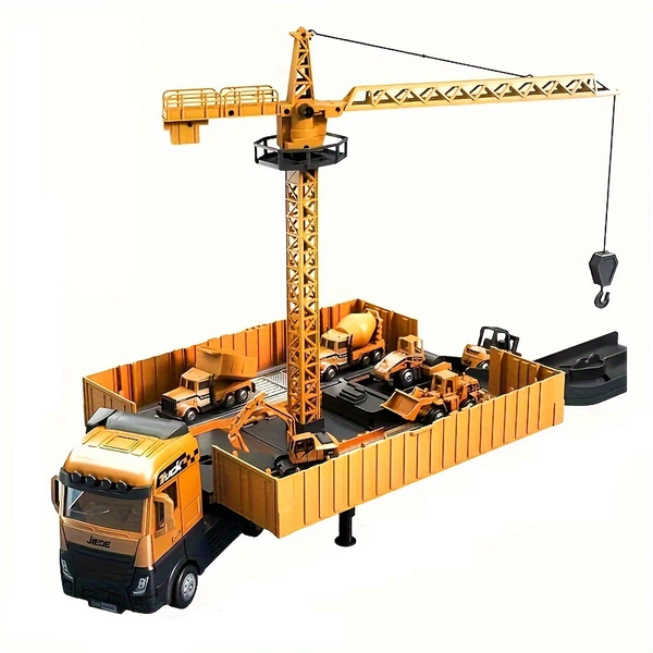 ZELTRYN Large Alloy Container Truck Set with Multifunctional Crane - Yellow
