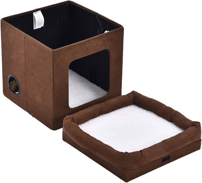 Collapsible Cat House - Soft Suede with Sherpa Top, Cozy Shelter