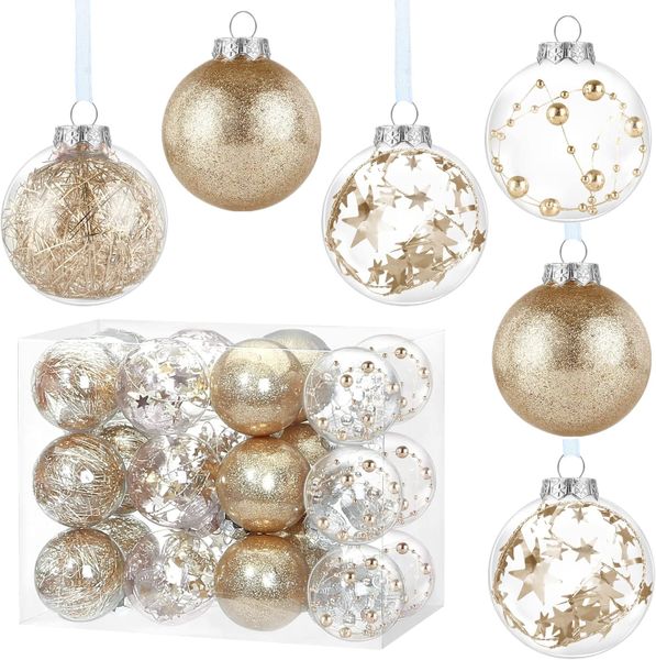 24 Pcs Filled Transparent Baubles - Gold