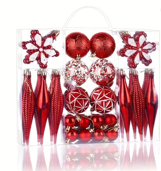 40pcs Christmas Tree Ornaments-Red Irregularly Shaped Painted Ball Hangings