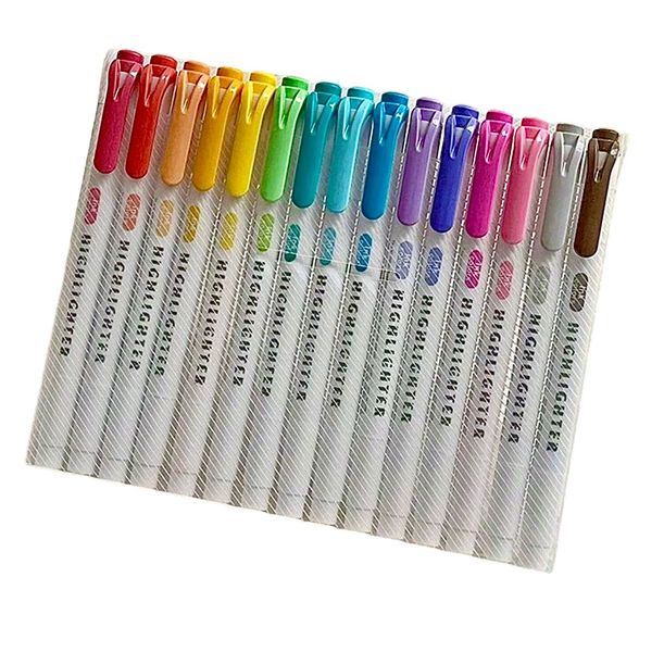 15 Pieces Coloured Dual Tip Highlighter Pens - Colour Markers