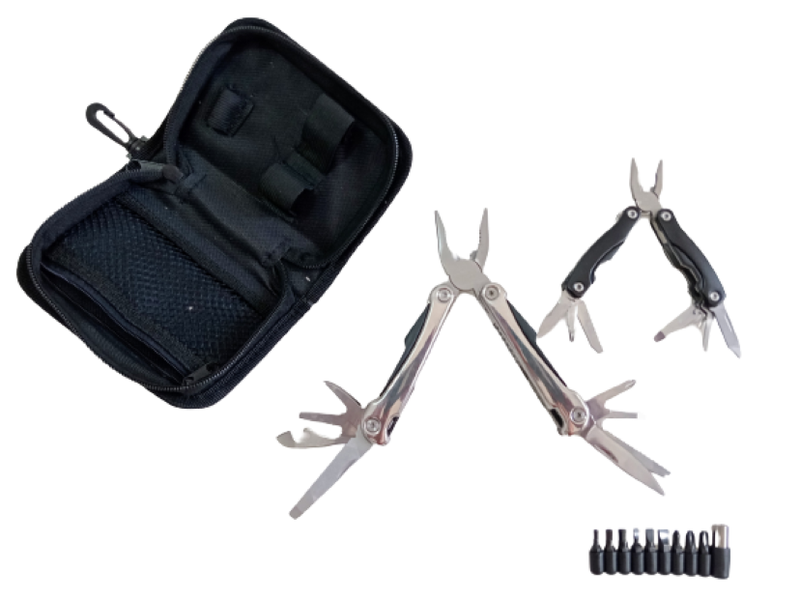 Double multi tool with screw driver bits in pouche