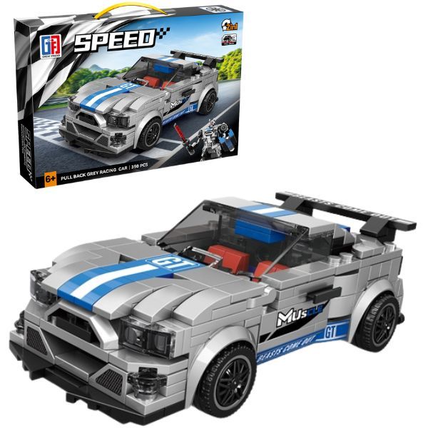 Speed Racing Car Building Blocks Grey 350 Pcs 2-in-1 Ages 6+