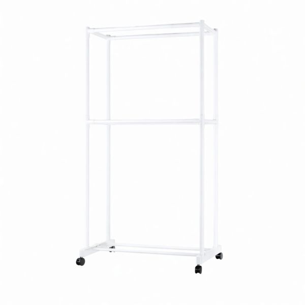 Metal Portable Clothes Racks with Wheels, Freestanding Garment Rack - White