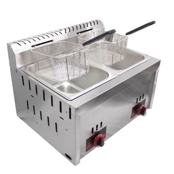 Commercial Grade 6L+6L Double Tank Gas Fryer with Heavy Duty Golden Burners