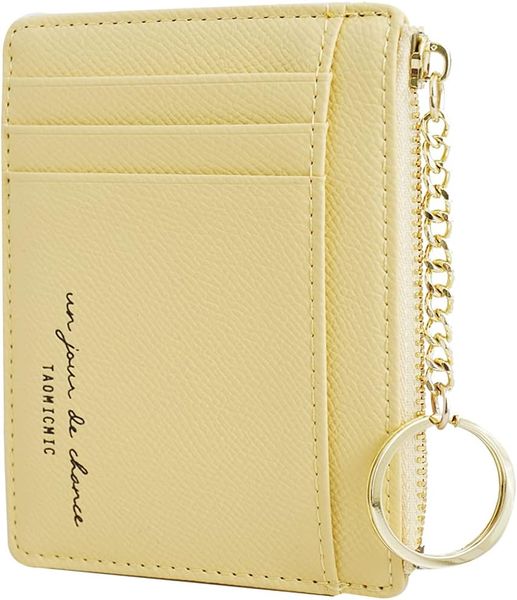 PU leather zipper coin purse credit card holder wallet yellow 1 piece