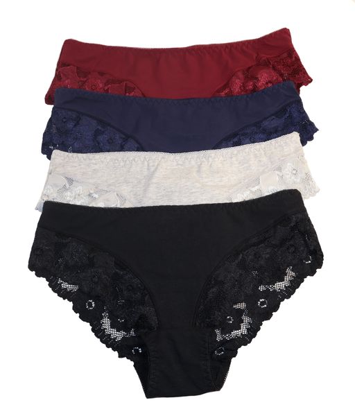 Cotton Underwear for Women Lace Bikini Brief Beathable Panty - Pack of 4