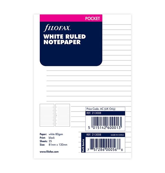 Undated Pocket White Ruled Notepaper