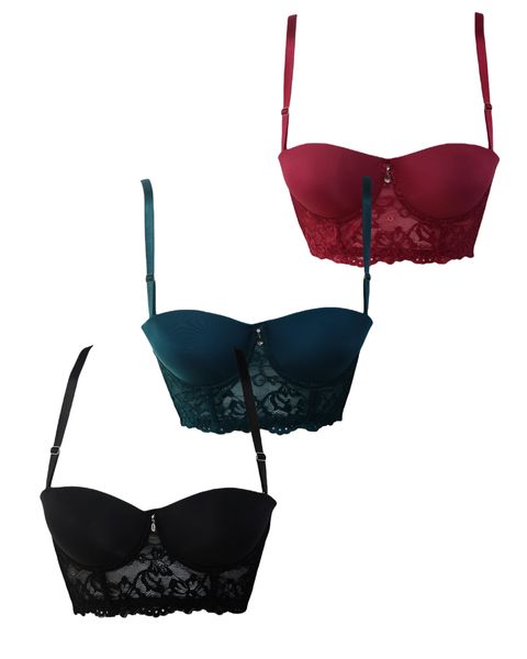 Women's Padded Underwire Strapless &amp; Multiway Longline Bra - Pack of 3