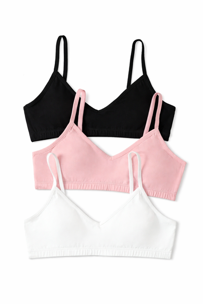 3 Piece Girls' comfortable solid color V-neck padded camisole bras set