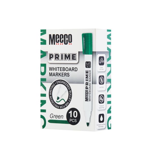 Meeco Whiteboard Marker PRIME Green Pack of 10