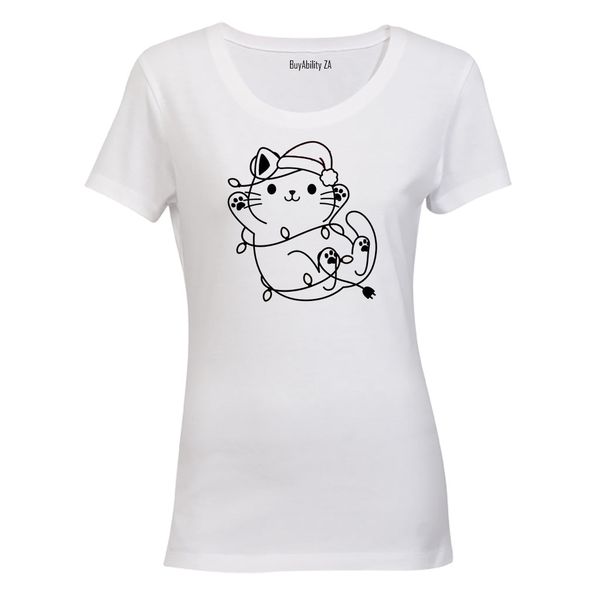 Christmas Lights Kitten - Ladies - T-Shirt