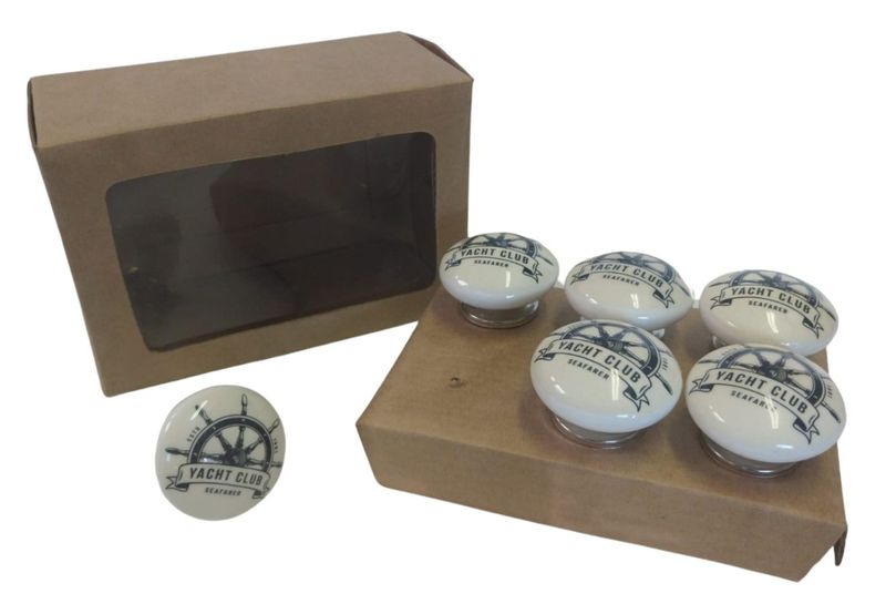 Heading: Coastal Nautical Ceramic Drawer/Cabinet Knobs - (Set of 6 Pcs)