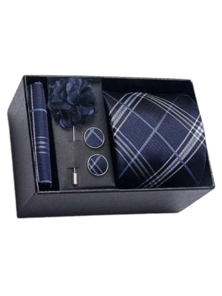 One Set Of Striped Tie, Handkerchief And Cufflinks With Gift Box