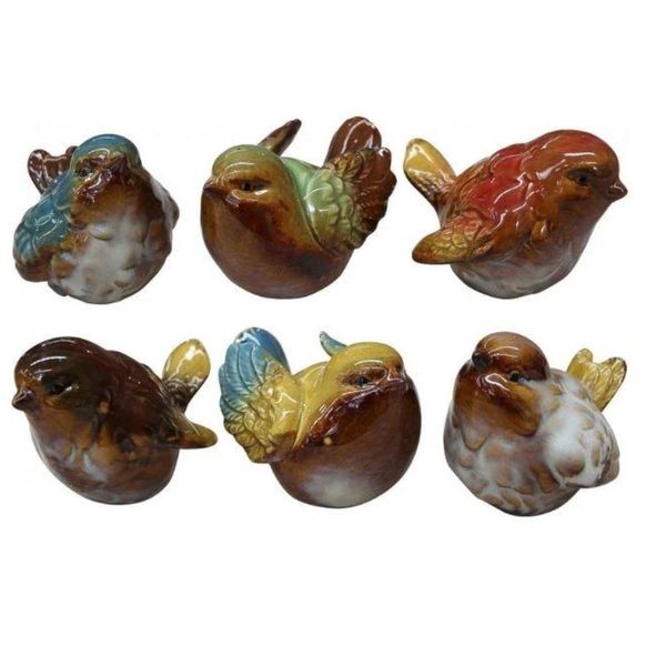 Decor Ceramic Stylish Sparrow Birds Ornament Set Of 6 (9.6cm)