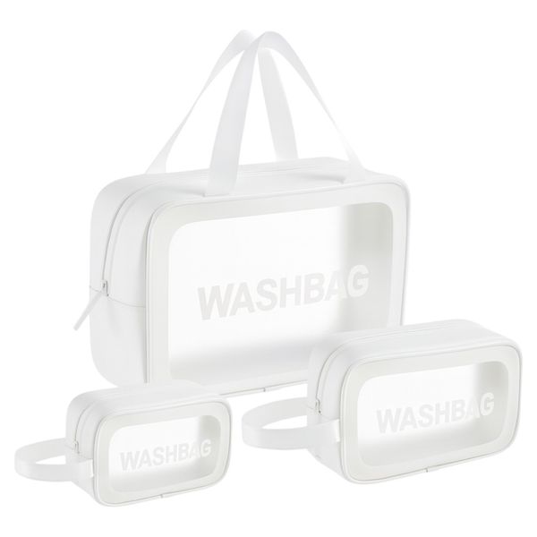 3 Piece-Transparent Travel Toiletry Bag Set With Handles and Zipper Closure