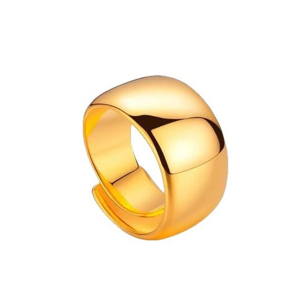 Golden Wide Glossy Plain Circle Auspicious Cloud Men's Ring