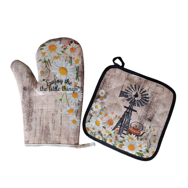 Printed Oven Glove &amp; Pot Holder - Daisy - Enjoy the little things