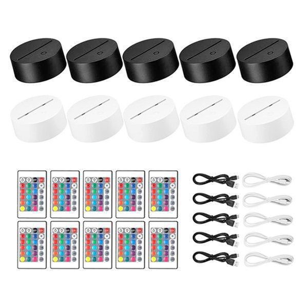 10 Pack 3D Night Led Lamp Base +Remote Control +Usb Cable For Acrylic