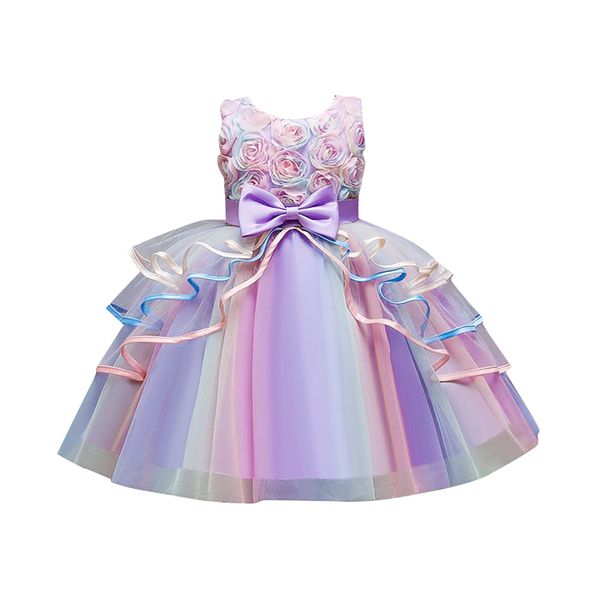 Rainbow Rose Princess Dress for Girls