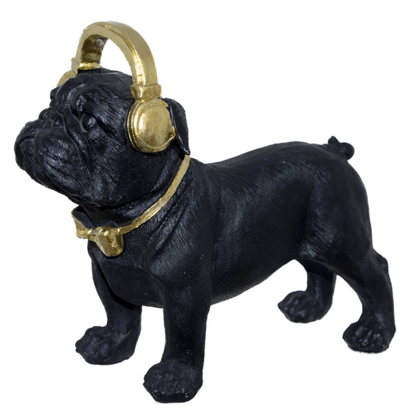 Black Bulldog with Headphones