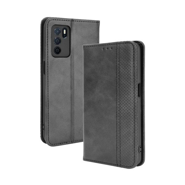 Flip Cover Compatible With Oppo A16 with Magnetic Buckle Retro Leather Case