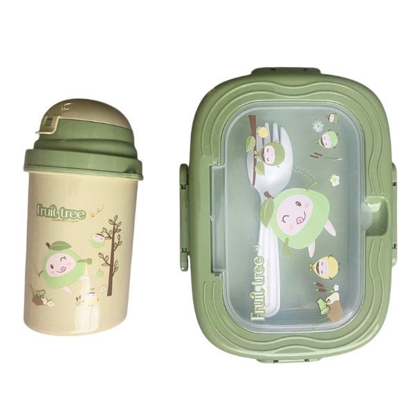 Fruitree Adorable Lunch Box &amp; Juice Bottle Set - Green, Pink &amp; Purple