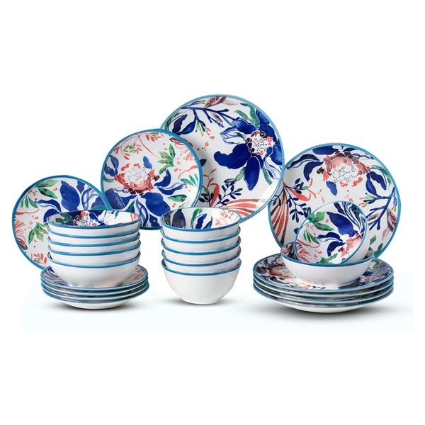 Blue Angel 24 Pieces Floral Ceramic Dinnerware Set