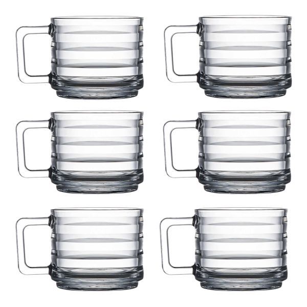Cup 320cc 6 Piece Glass Bricks with Handle Line