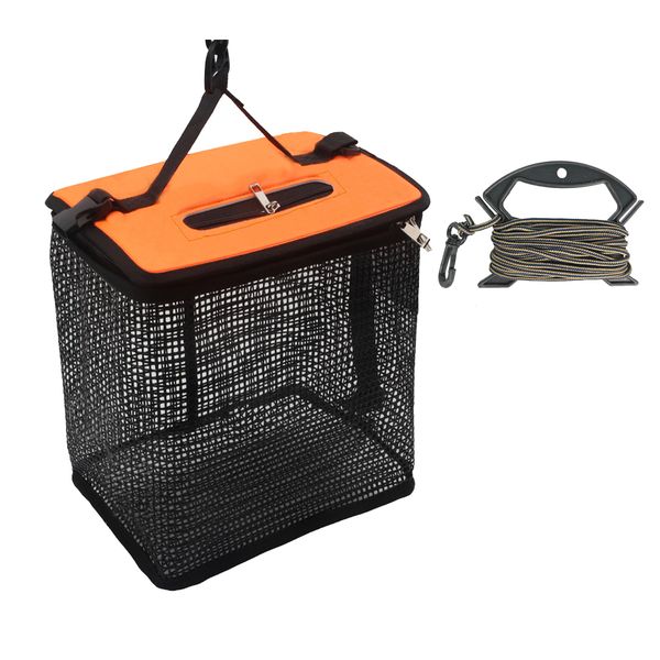 Floating fishing basket, portable foldable quick drying fishing net bag
