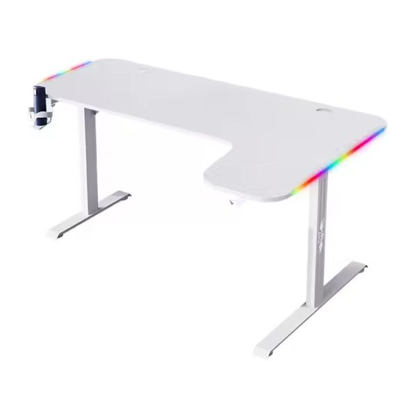 GameTech L-Shaped Gaming Desk with RGB LED Lights - White (2200)