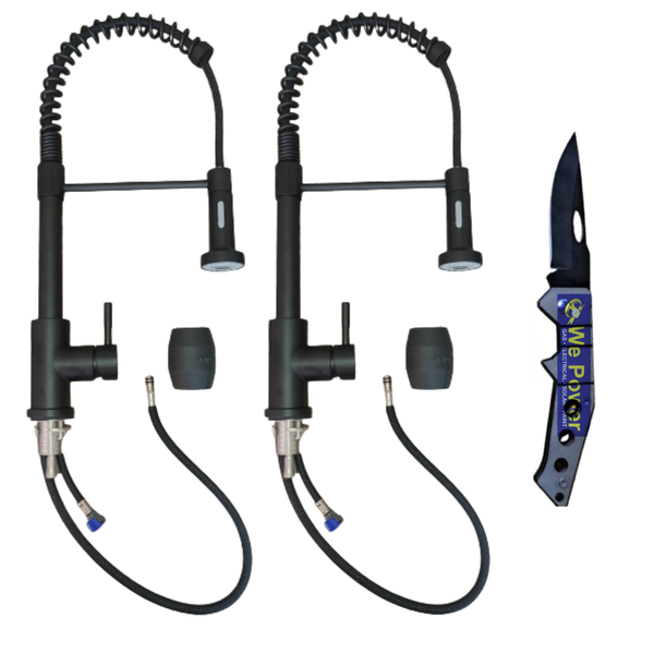 Faucet Two Set Black Pull Out Mixer Tap, 2 Kitchen Sink Mixers &amp; knife