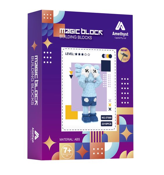 DIY 3D Cartoon Toy - Kaws Magic Building Blocks 2310 Pieces - Blue Stand