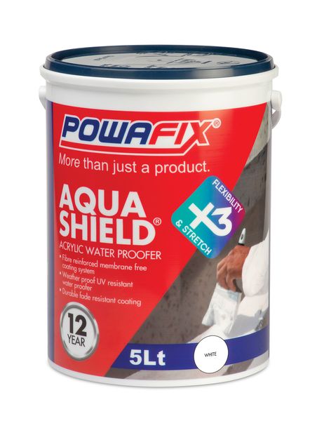 Powafix Aquashield 5 L White Fibre reinforced Pure Acrylic waterproofer