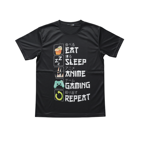 Eat, Sleep, Anime, Gaming, Repeat Cool Black Polyester Top/T-shirt
