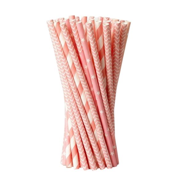 Party Biodegradable Paper Drinking Straws - Pink - 100-Pack